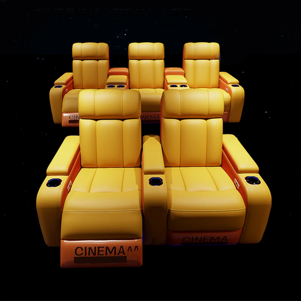 Home Cinema Chairs - MANBAS Luxus-Elektro-Kinosessel mit Getränkehalter, Echtlederbezug, LED-Beleuchtung