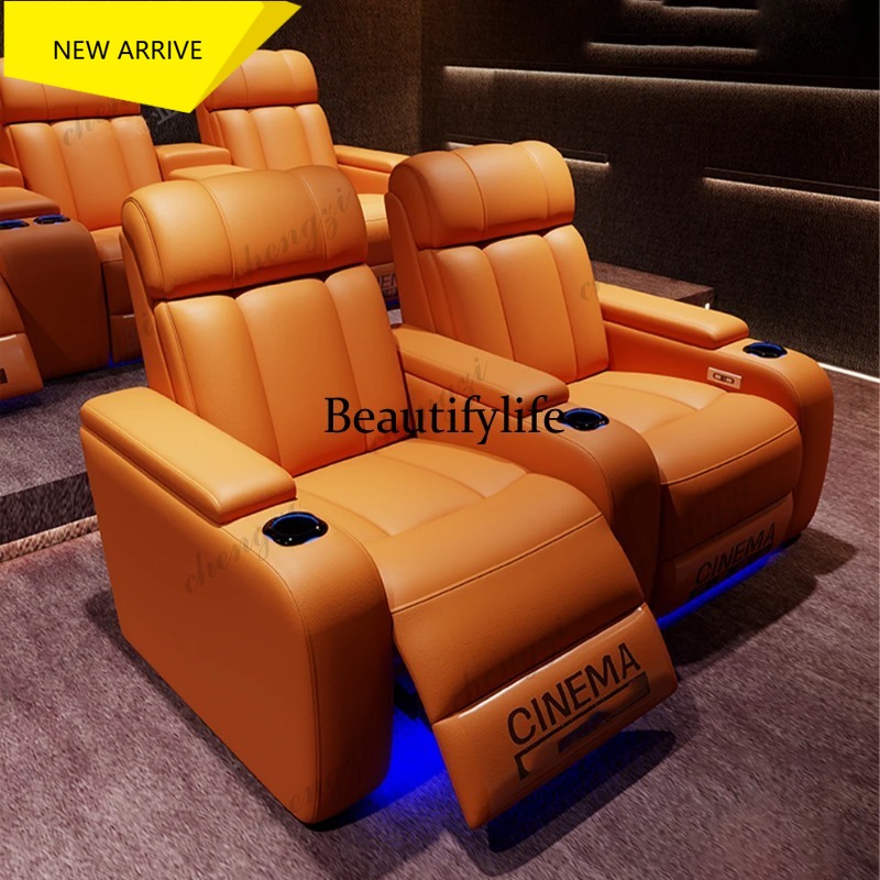 Home Cinema Chairs - G153 Luxuriöse Echtleder-Elektrische Kinosessel mit Getränkehalter,